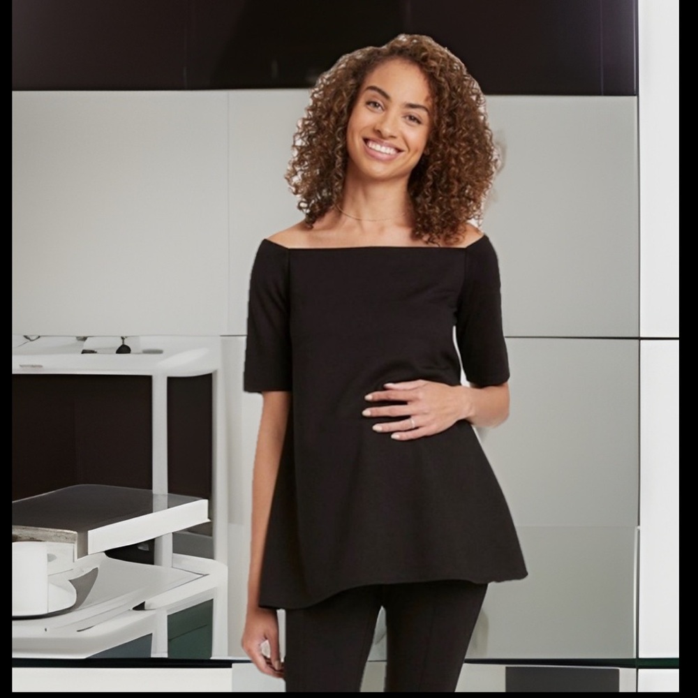 HATCH Midnight Black The Nines Elbow Sleeve Off the Shoulder Ponte Top X-S NWT